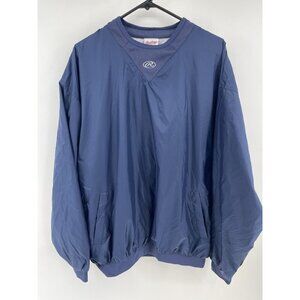 Rawlings Pullover Blue Windbreaker Jacket Mens Practice Elastic Waist XL MLB